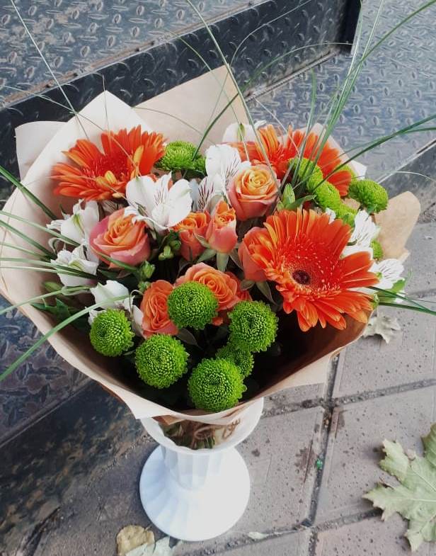 Букет цветов из: Герберы, Хризантемы, Альстромерии и Розы в Теткино