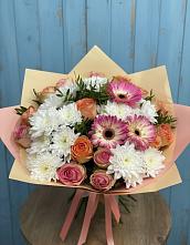 Букет цветов из:  Розы, Герберы и Хризантемы в Теткино