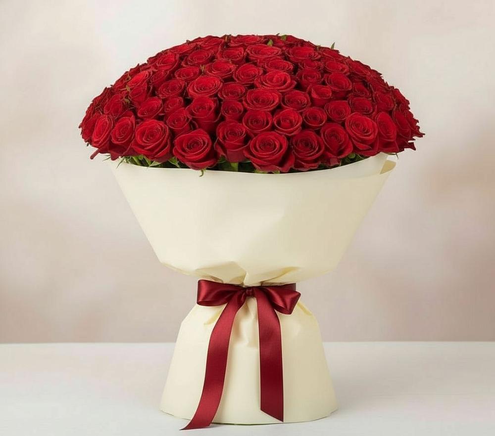 Букет 101 Красная роза Милано в Теткино