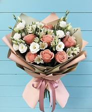 Букет цветов из:  Розы, Альстромерии и Лизиантусы в Теткино