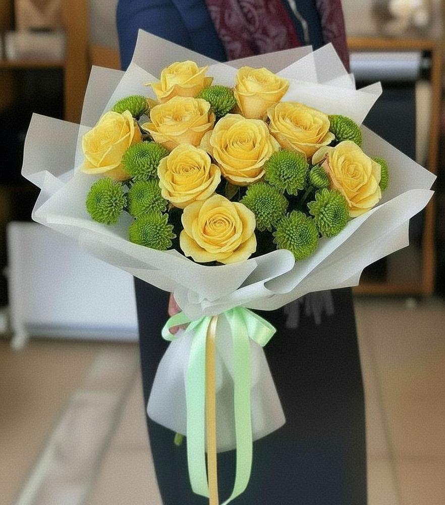 Букет цветов из: Хризантемы и Розы в Теткино