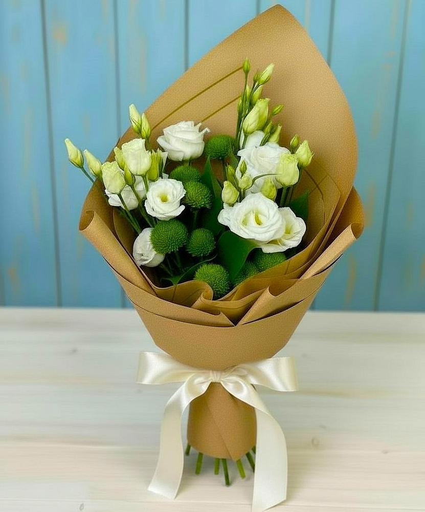 Букет цветов из: Хризантемы и Лизиантусы в Теткино