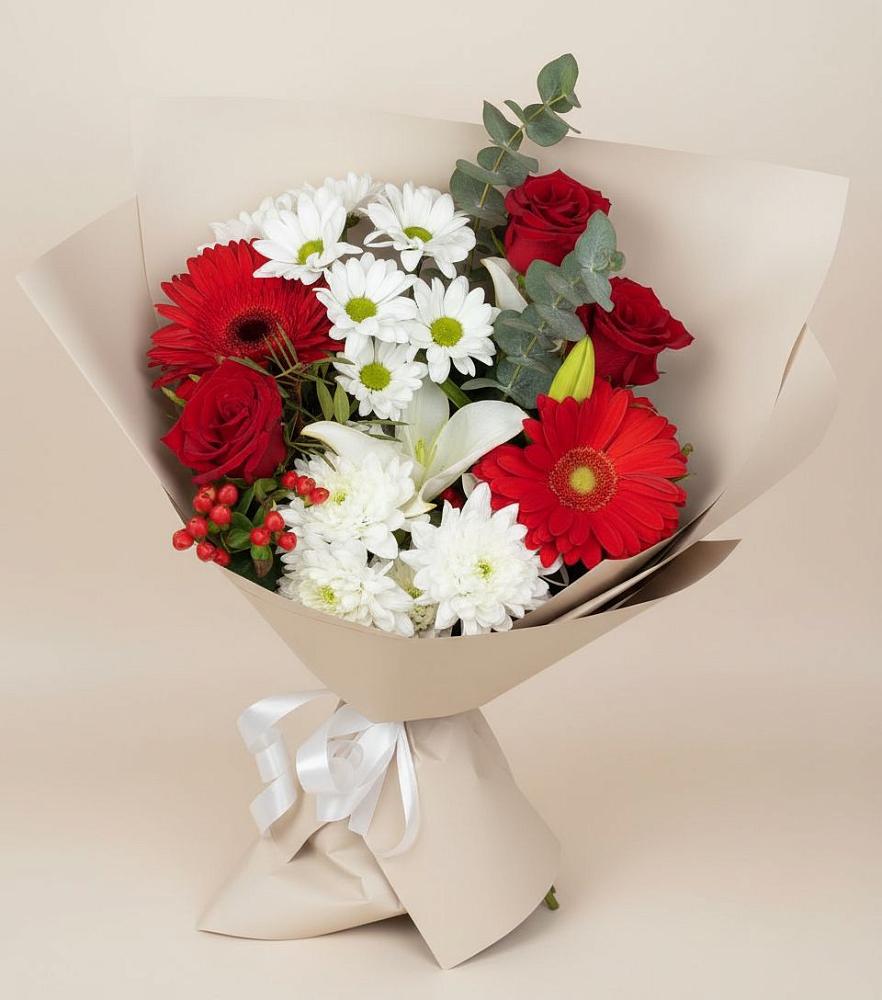 Букет цветов из: Розы, Хризантемы, Герберы и Лилии в Теткино