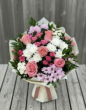 Букет цветов из:  Альстромерии, Гвоздики, Розы и Хризантемы #REPLACE_PRED# Теткино