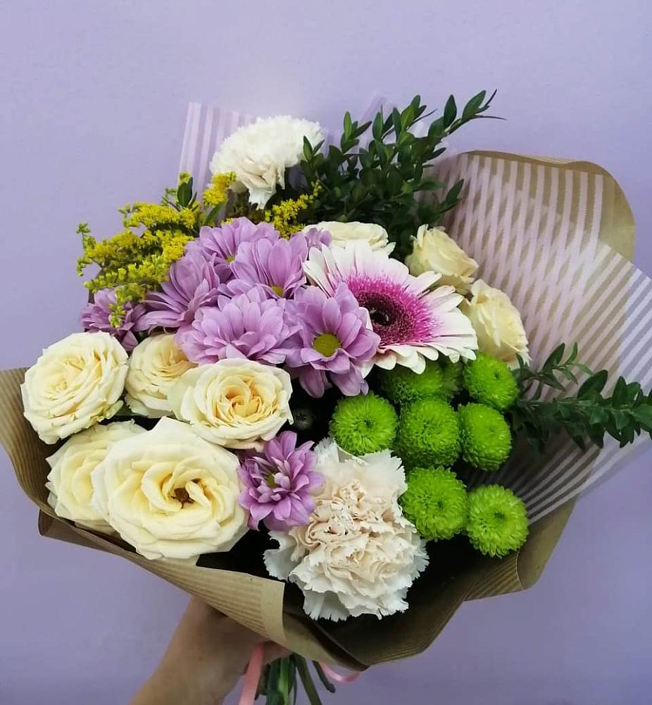 Букет цветов из: Хризантемы, Розы, Гвоздики и Герберы в Теткино