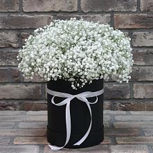 Цветочная композиция из Гипсофила в шляпной коробке в Теткино