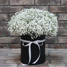 Цветочная композиция из Гипсофила в шляпной коробке в Теткино
