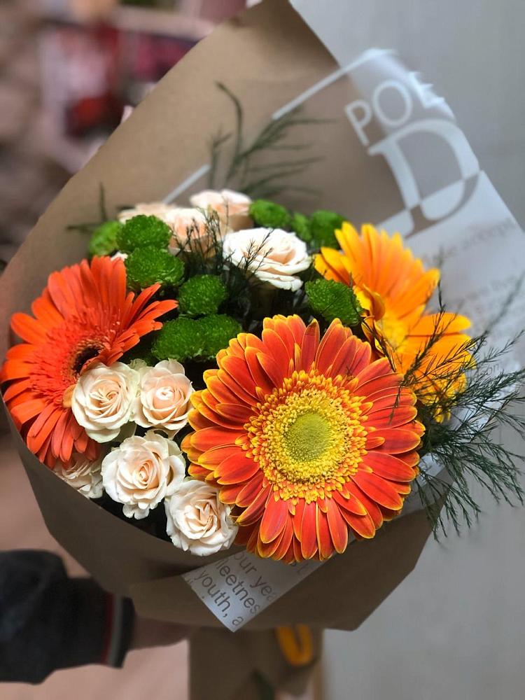 Букет цветов из: Герберы, Хризантемы и Розы в Теткино