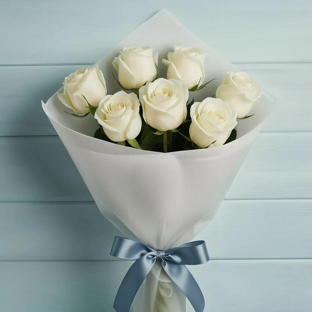 Букет 7 Белых роз Эдлесс Лав в Теткино